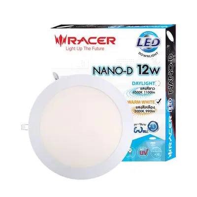 RACER Round Downlight LED 12W Warm White (NANO-D 12W WW27), 4 Inch, White Color