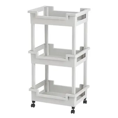 3 Tiers Plastic Shelf With Wheel KASSA HOME Shelfy STW Size 48 x 36 x 85 cm Grey