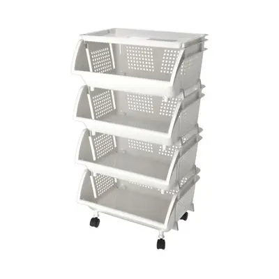 4 Tiers Plastic Shelf With Wheel KASSA HOME JCP-5994 Size 48x39x86 CM. Grey