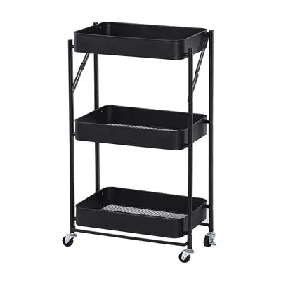 3 Tiers Foldable Trolley With Wheel KASSA HOME NAP033-3TBK Size 45x29.5x77 cm Black