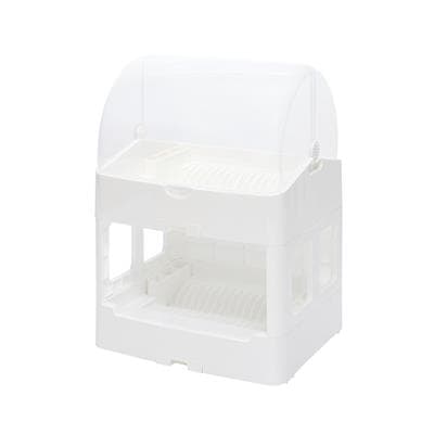 2 Tiers Plastic Dish Drainer with Cover KASSA HOME API-6882 Size 44 x 38 x 60.5 cm White