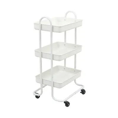 KASSA HOME 3 Tiers Trolley With Wheel Vinter (HM-ST25346-WH), 46 x 38 x 86 cm, White