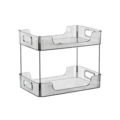 KASSA HOME 2-Tiers Plastic Shelf (H-Z605-2), 33 x 22 x 26.4 cm., Clear Black Color