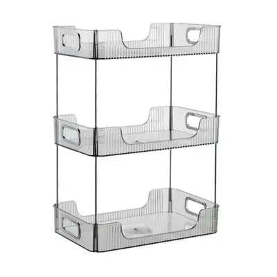 KASSA HOME 3-Tiers Plastic Shelf (H-Z605-3), 33 x 22 x 46.9 cm., Clear Black Color