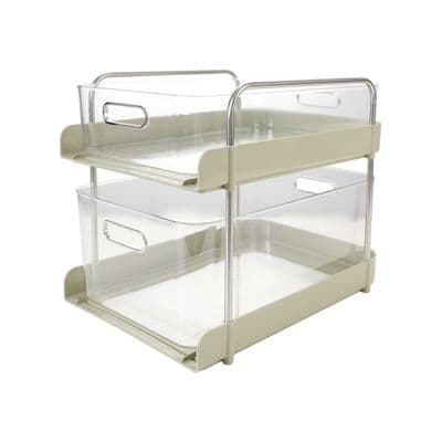 KASSA HOME 2-Tiers Plastic Storage Drawer (H-2809), 24.8 x 36.5 x 26 cm., Clear - Green Color