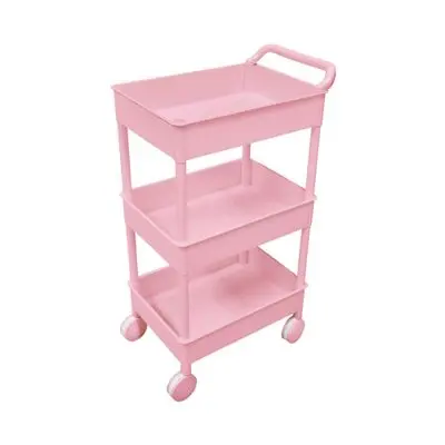 KEYWAY 3-Tier Plastic Shelf with Wheel (LKW-AP-643-3), 51.8 x 34.5 x 89.8 cm., Pink Color